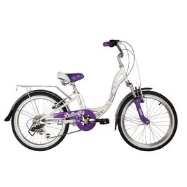 Подростковый велосипед Novatrack Butterfly 6.V 20" new (белый-фиолетовый), Цвет: Фиолетовый