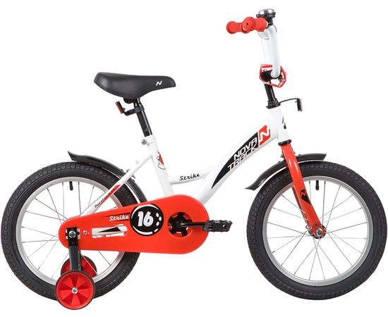 Велосипед NOVATRACK 16" STRIKE белый-красный, тормоз нож, крылья корот, полная защита цепи, Цвет: Красный