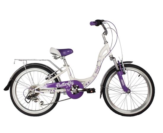 Подростковый велосипед Novatrack Butterfly 6.V 20" new (белый-фиолетовый), Цвет: Фиолетовый