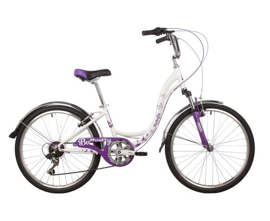 Подростковый велосипед Novatrack Butterfly 24" new (белый-фиолетовый), Цвет: Фиолетовый, Размер рамы: 13"
